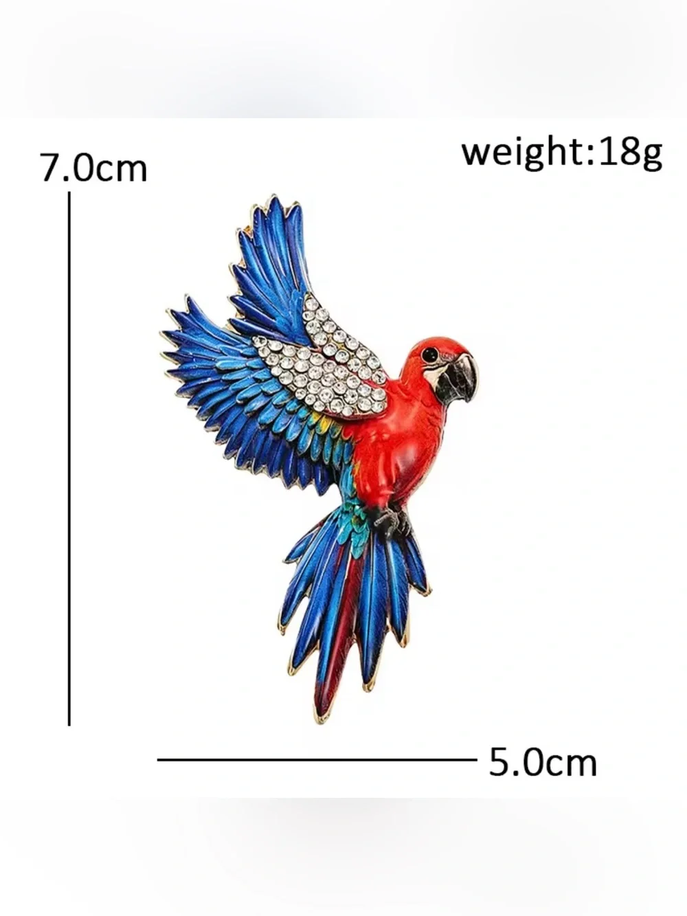 CRYSTAL ENAMEL FLYING PARROT BROOCH / PIN / PENDANT